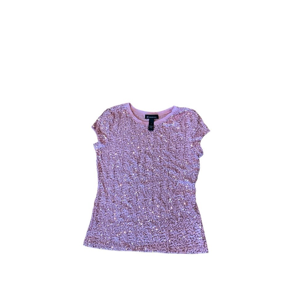 INC Blouse‎ Top Women's Size M Pink Cap Sleeve Crew Neck Pullover Rayon Stretch